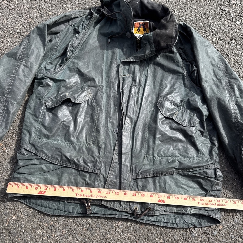 Kakadu Traders Australia Men's L Oilskin Jacket Green Zip Up Vintage WOW! Waxed - Picture 7 of 11